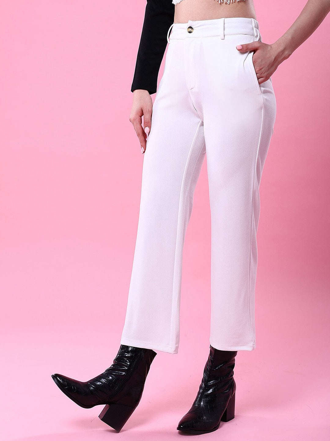 Shop Women Solid Wide Leg Trouser Online.