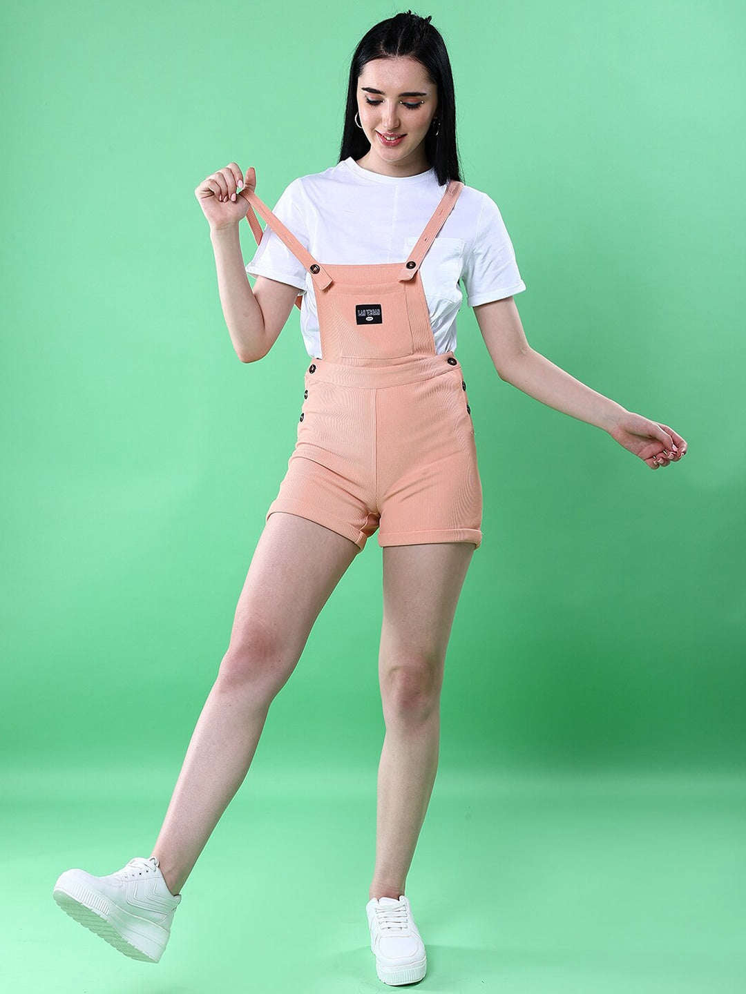 Shop Women Side Button Corduroy Dungaree Short Online.