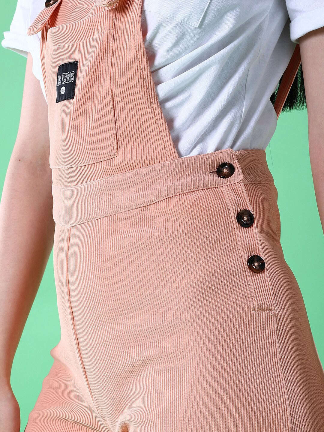 Shop Women Side Button Corduroy Dungaree Short Online.