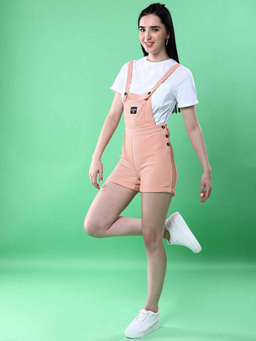Shop Women Side Button Corduroy Dungaree Short Online.