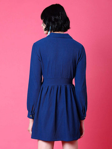 Shop Women Corduroy Elasticated V-Neck Dress Online.