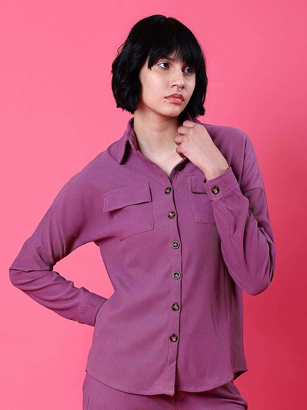 Shop Women Corduroy Cargo Pocket Oversized Shirt Online.