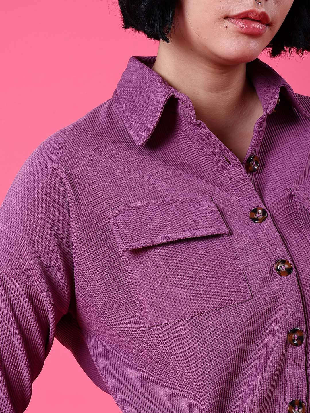 Shop Women Corduroy Cargo Pocket Oversized Shirt Online.