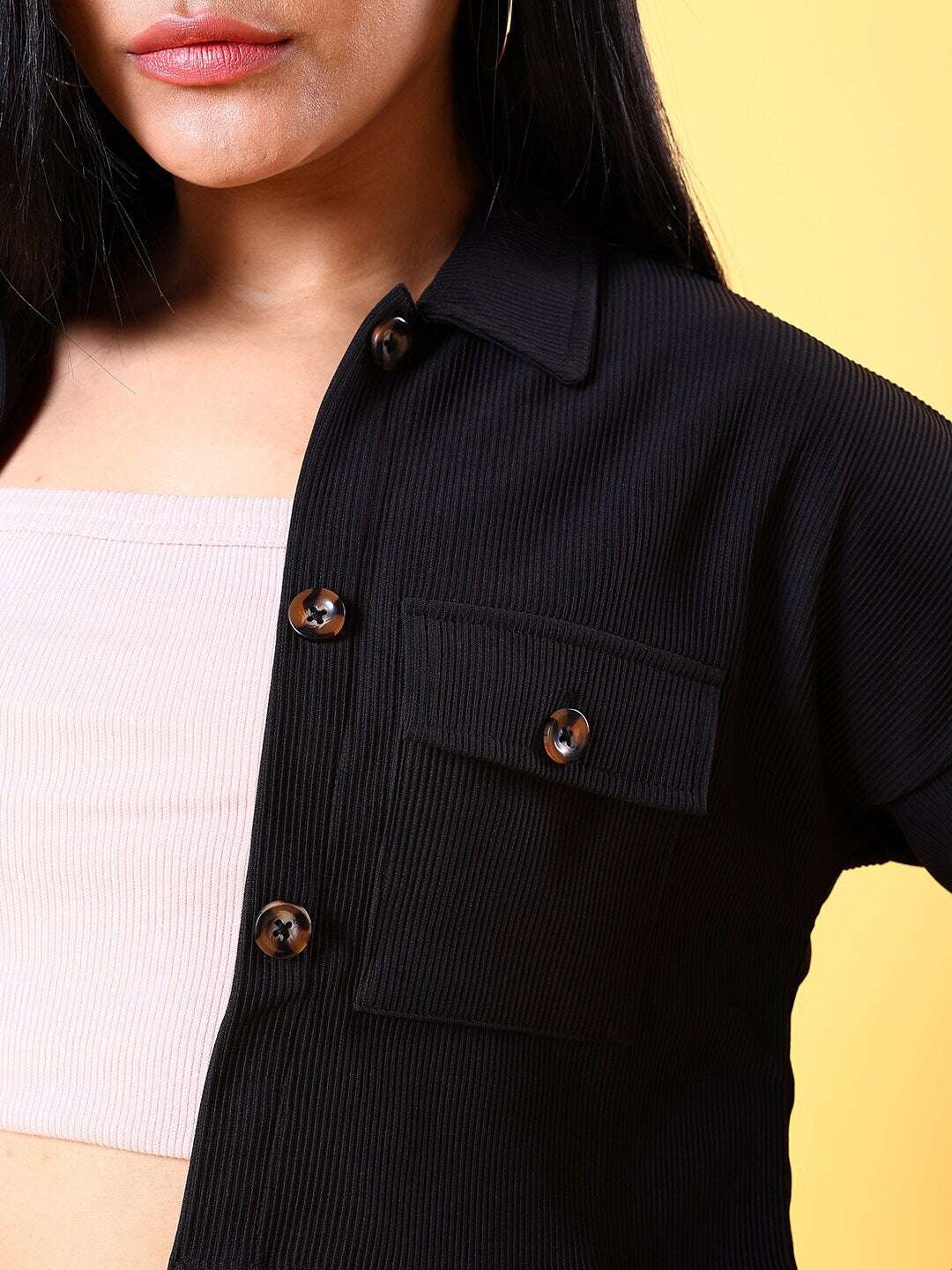 Shop Women Patch Pocket Corduroy Crop Shirt Online.