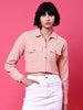 Shop Women Patch Pocket Corduroy Crop Shirt Online.