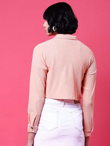 Shop Women Patch Pocket Corduroy Crop Shirt Online.