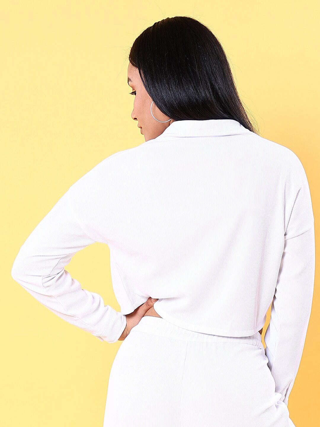 Shop Women Patch Pocket Corduroy Crop Shirt Online.