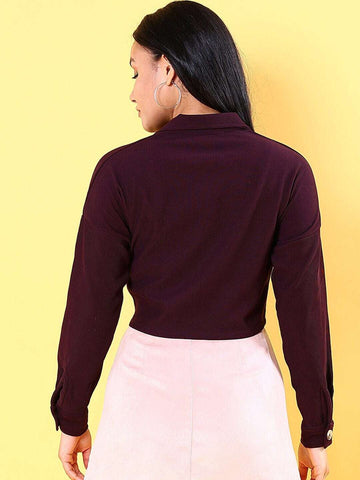 Shop Women Patch Pocket Corduroy Crop Shirt Online.