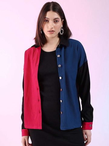 Shop Women Boxy Corduroy Colorblock Shirt Online.