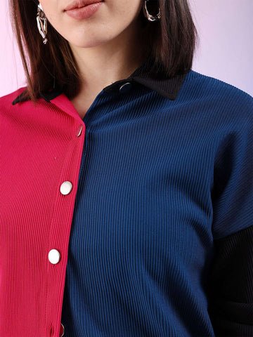 Shop Women Boxy Corduroy Colorblock Shirt Online.