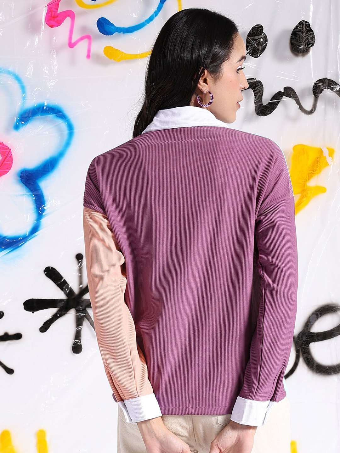 Shop Women Boxy Corduroy Colorblock Shirt Online.