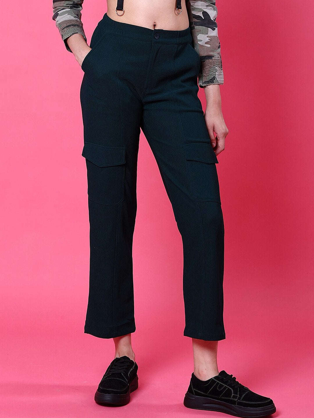 Shop Women Cargo Pocket Corduroy Flare Pant Online.