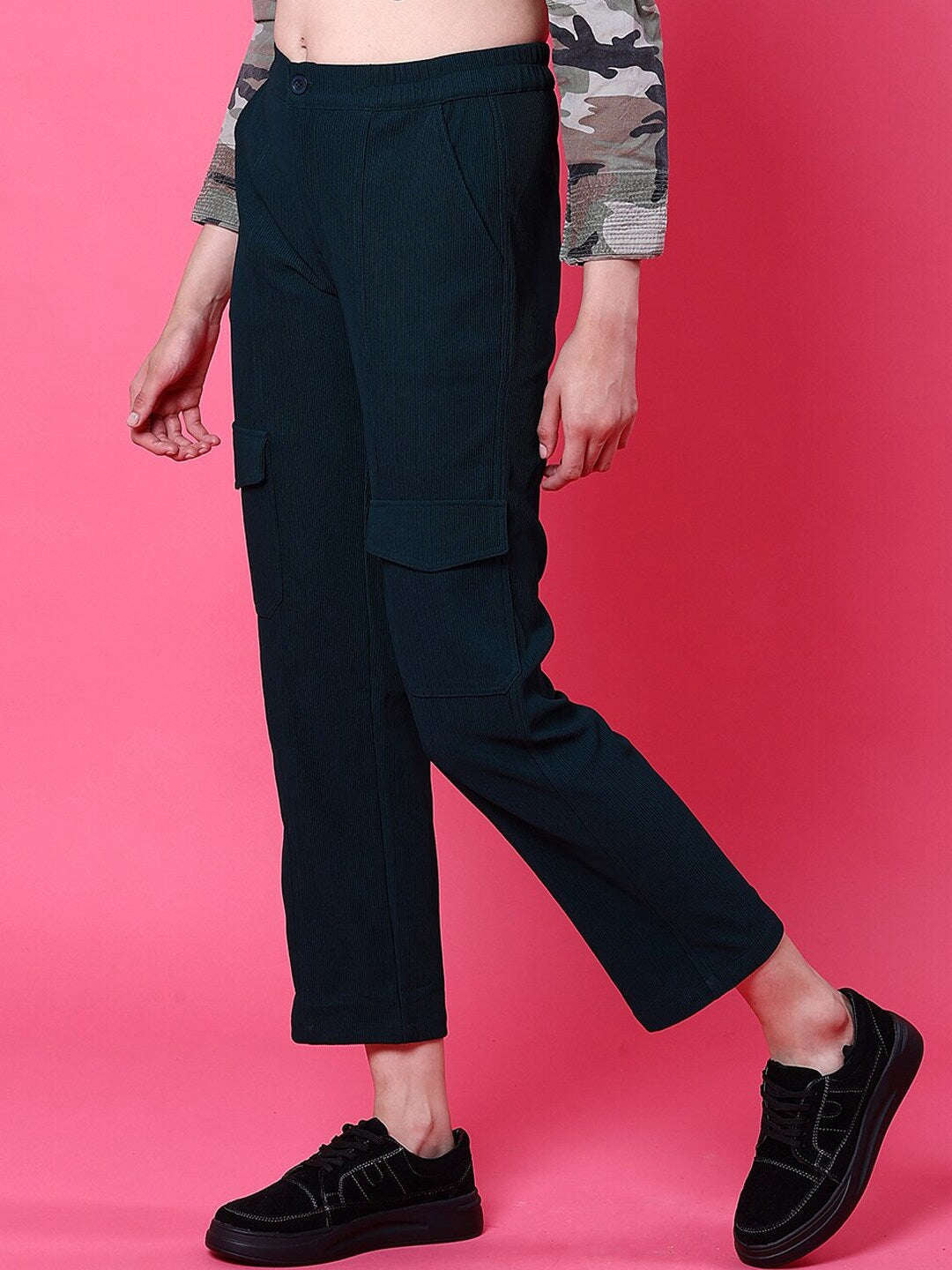 Shop Women Cargo Pocket Corduroy Flare Pant Online.