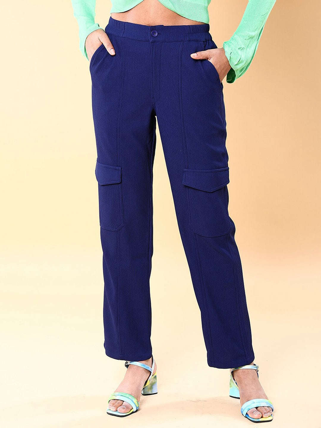 Shop Women Cargo Pocket Corduroy Flare Pant Online.