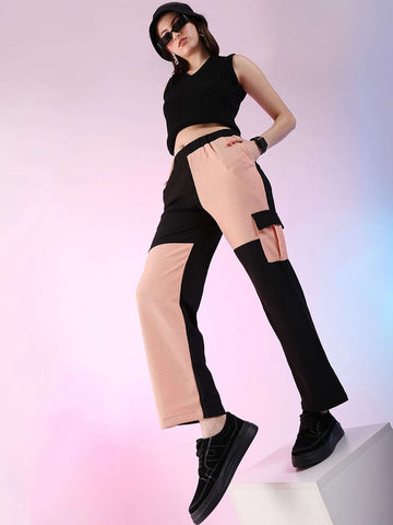 Shop Women Corduroy Colorblock Cargo Pocket Pant Online.