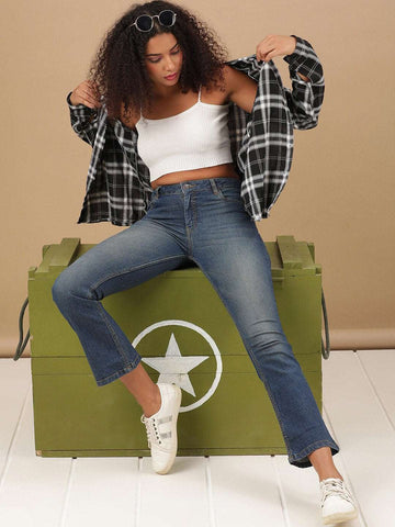 Shop Women Rag Wash Tinted Bootcut Denim Jeans Online.