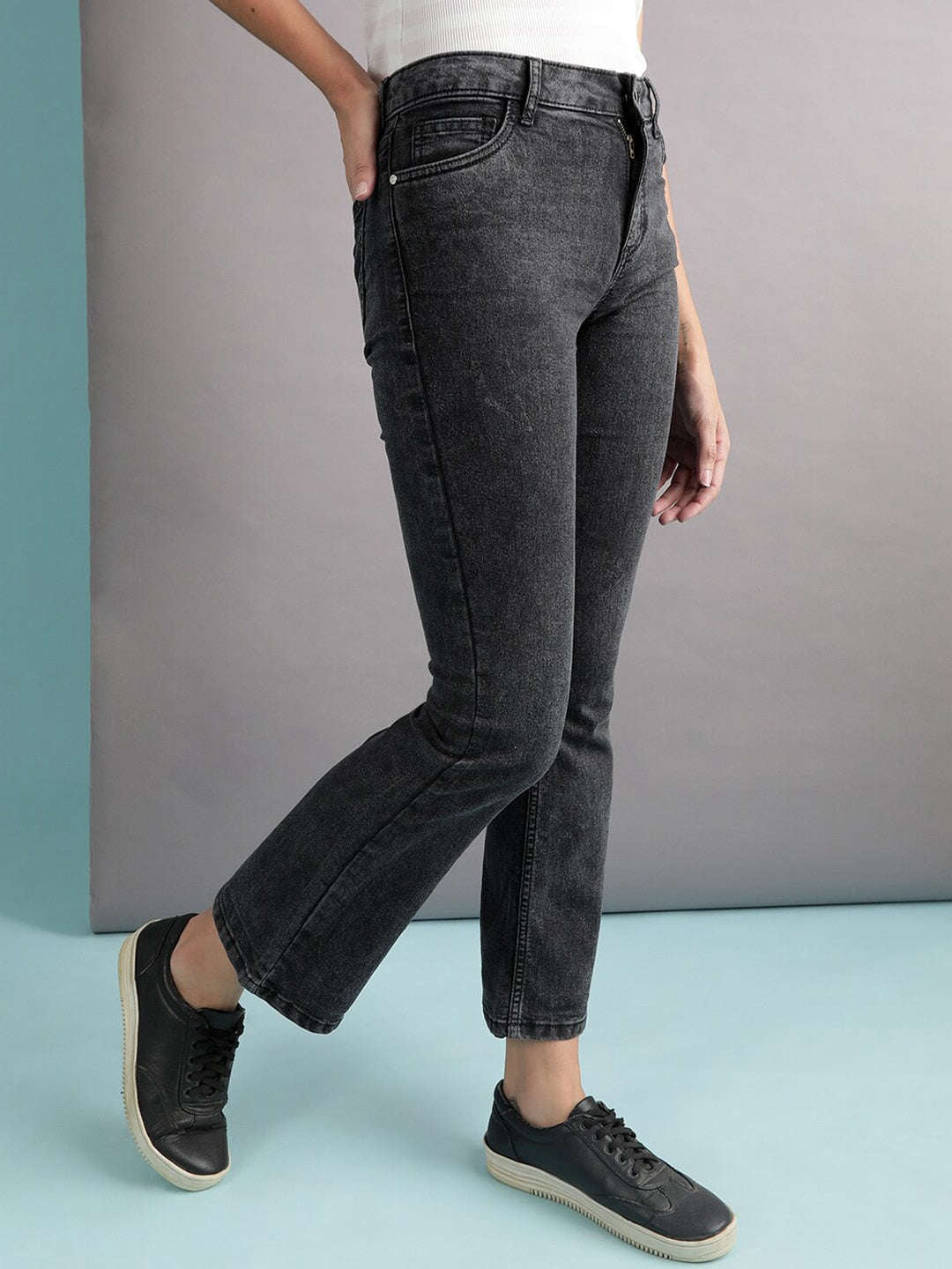 Shop Women Mid Wash Bootcut Denim Jeans Online.