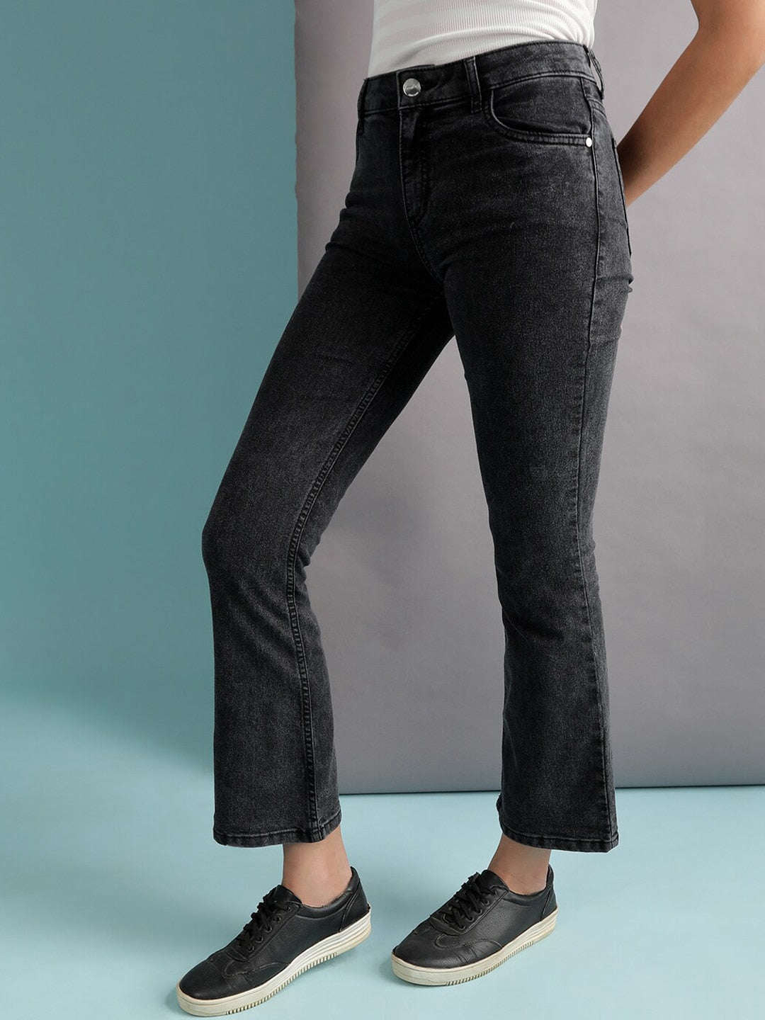 Shop Women Mid Wash Bootcut Denim Jeans Online.