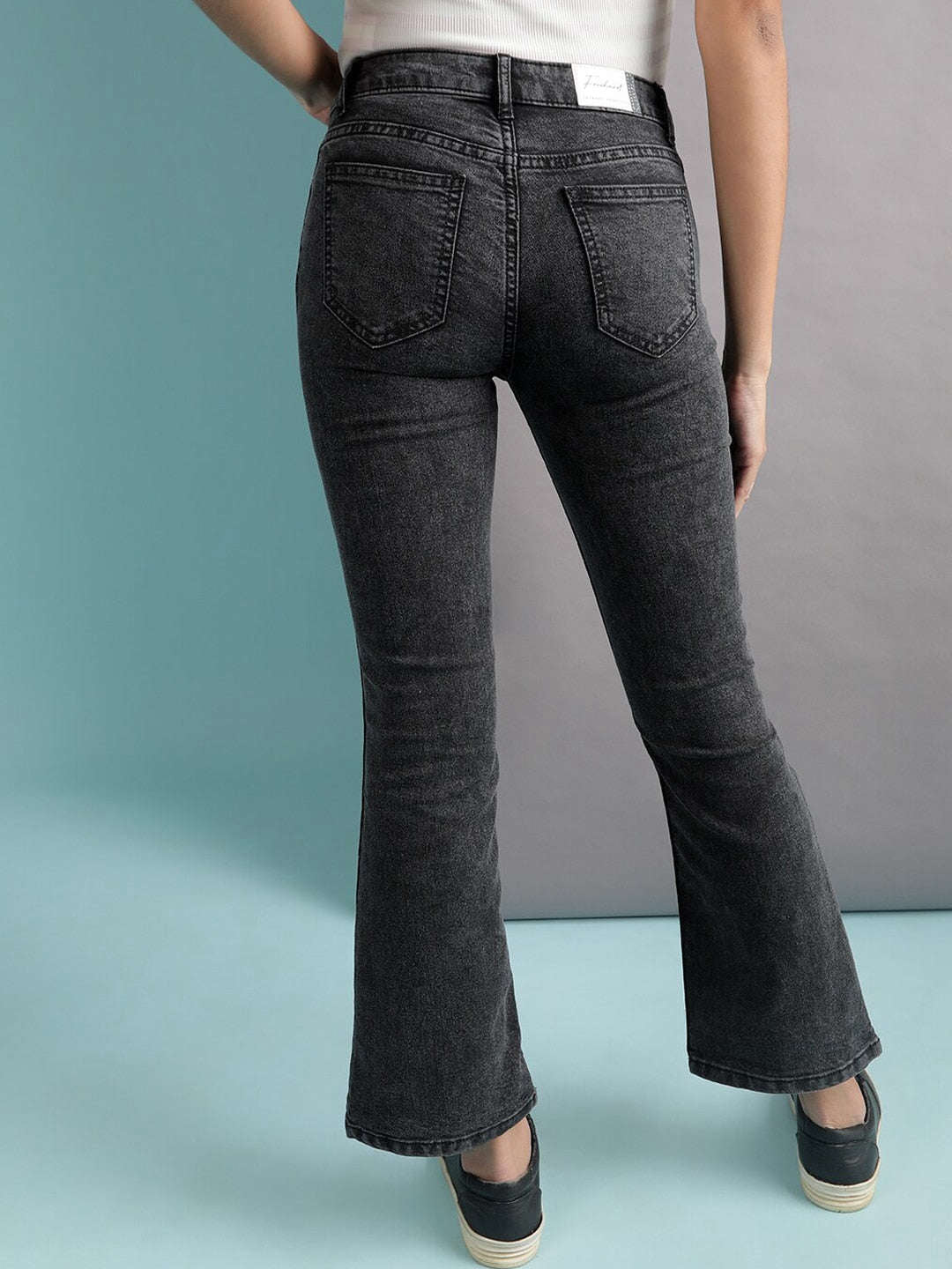 Shop Women Mid Wash Bootcut Denim Jeans Online.