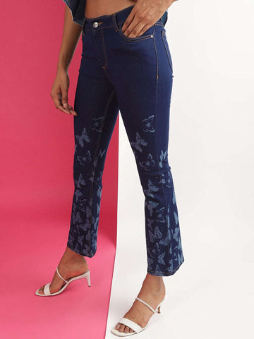 Shop Women Butterfly Printed Bootcut Denim Jeans Online.