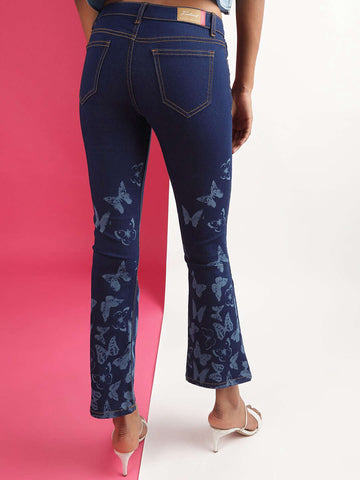 Shop Women Butterfly Printed Bootcut Denim Jeans Online.