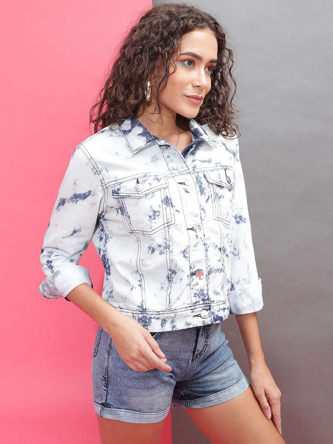 Shop Women Tie And Dye Trucker Denim Jacket Online.