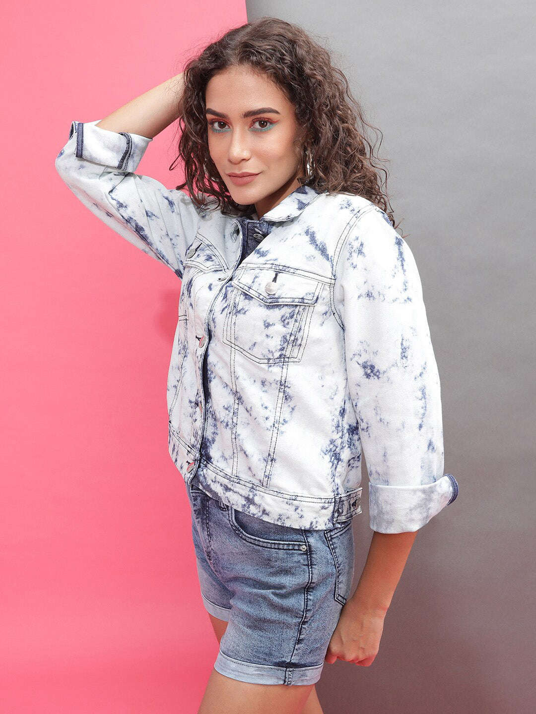 Shop Women Tie And Dye Trucker Denim Jacket Online.