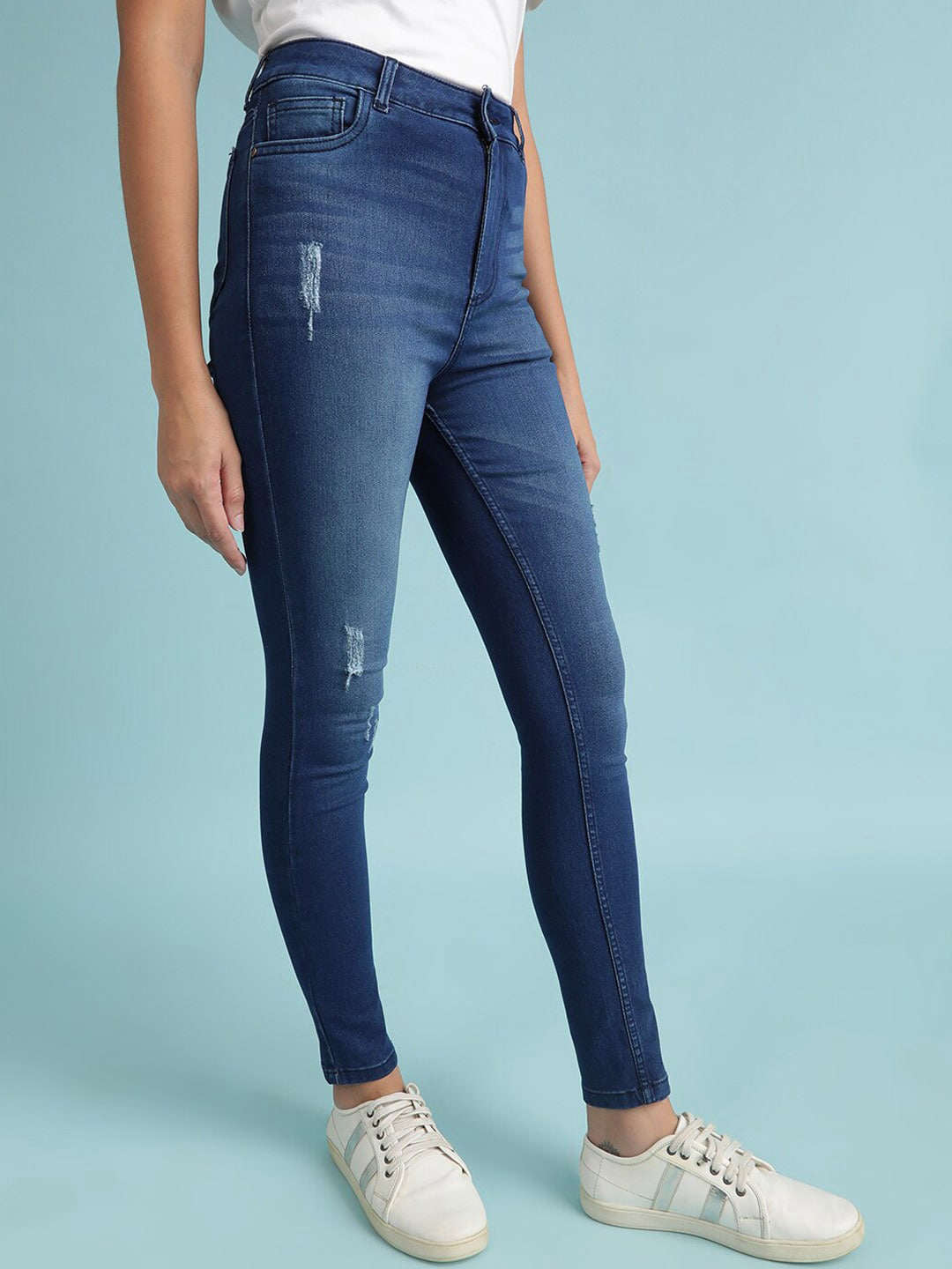 Shop Women Dark Wash Skinny Fit Denim Jeans Online.