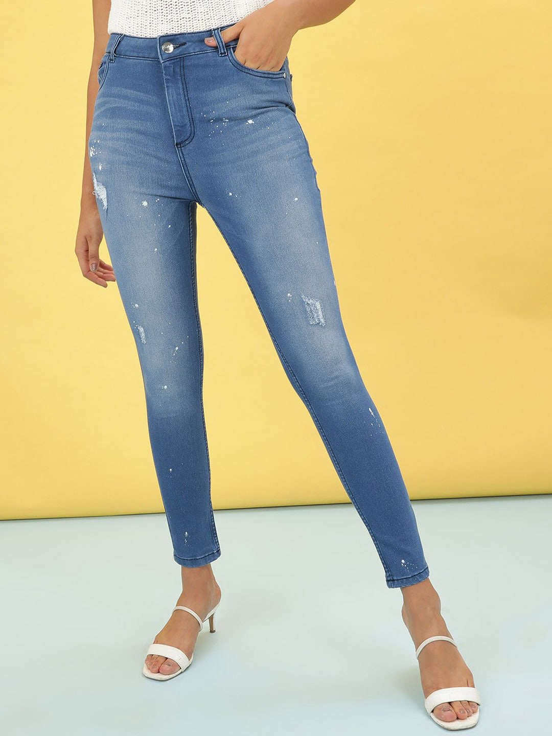 Shop Women Paint Splash Skinny Fit Denim Jeans Online.