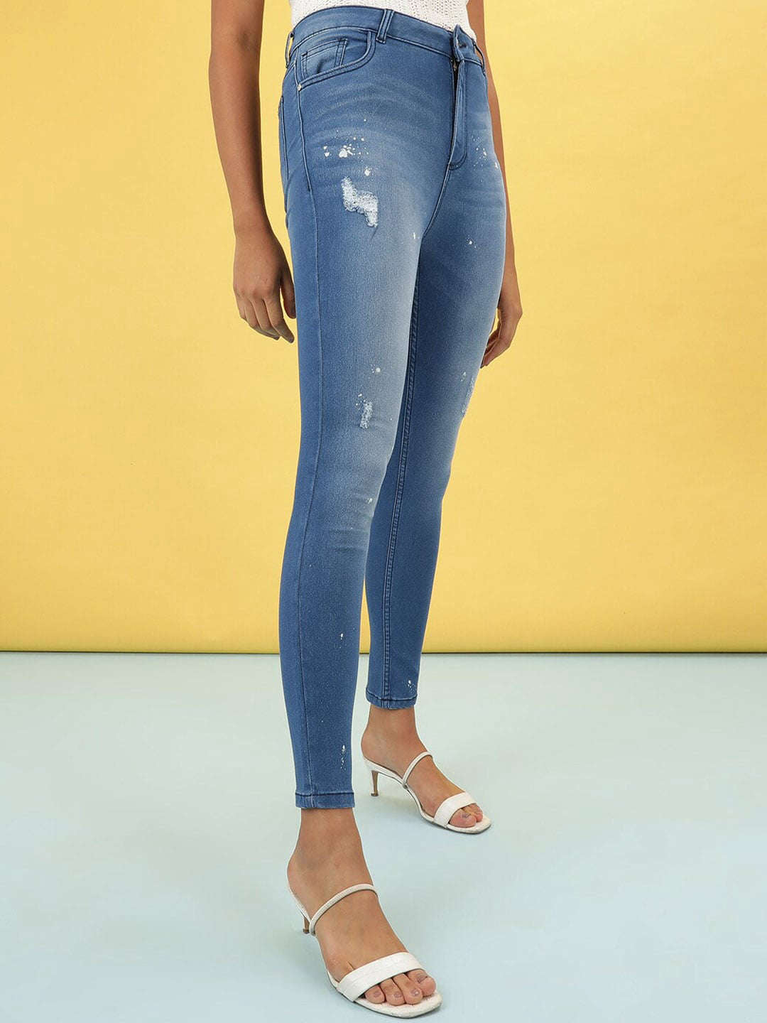 Shop Women Paint Splash Skinny Fit Denim Jeans Online.