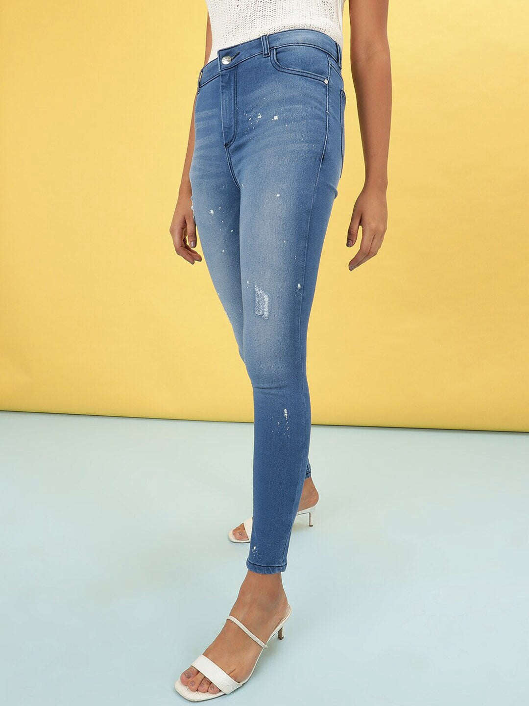 Shop Women Paint Splash Skinny Fit Denim Jeans Online.