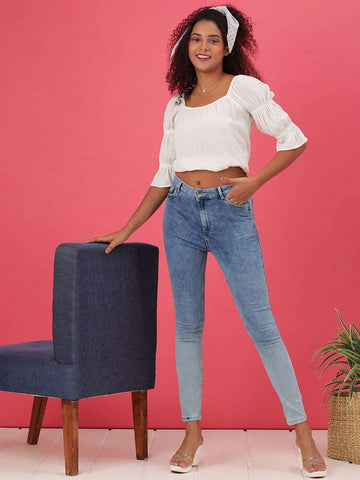 Shop Women Rag Wash Skinny Fit Denim Jeans Online.
