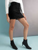 Shop Women Solid Black Short Denim Skirt Online.