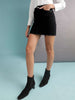 Shop Women Solid Black Short Denim Skirt Online.