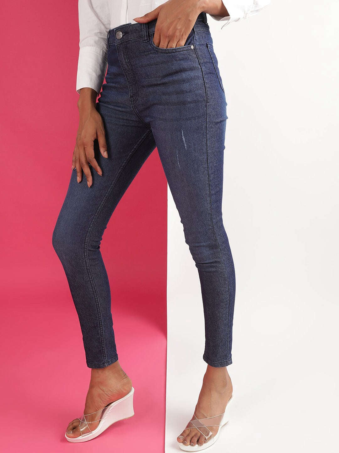 Shop Women Distressed Slim Fit Jeans Online.