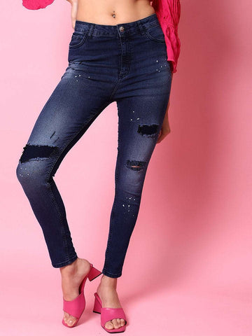 Shop Women Distressed Slim Fit Jeans Online.