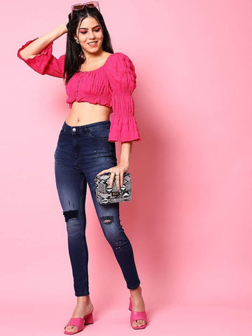 Shop Women Distressed Slim Fit Jeans Online.