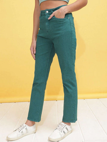Shop Women Overdyed Straight Fit Denim Jeans Online.