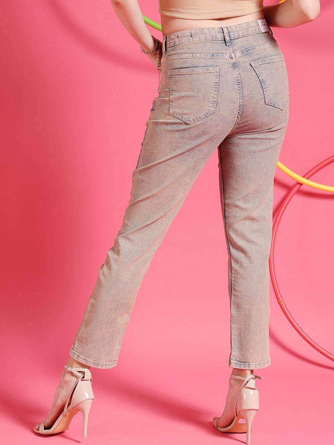 Shop Women Tinted Straight Fit Denim Jeans Online.