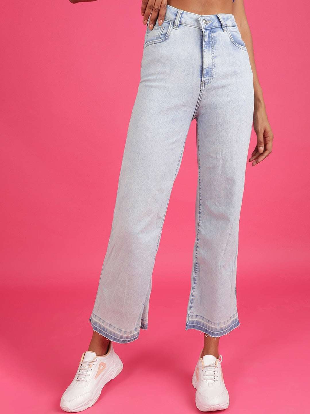 Shop Women Rag Wash Wide Leg Denim Jeans Online.