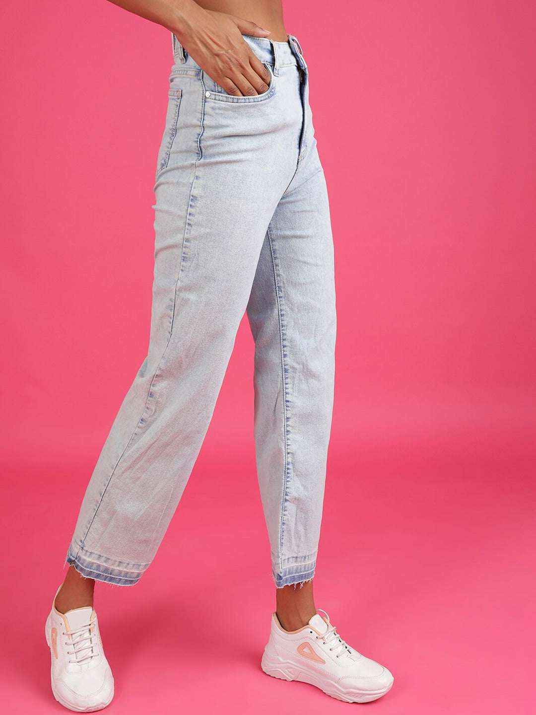 Shop Women Rag Wash Wide Leg Denim Jeans Online.