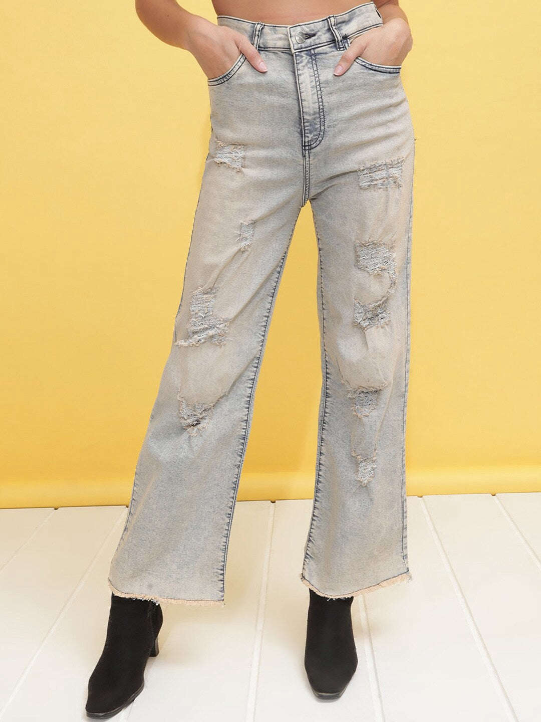 Shop Women Tinted Wide Leg Denim Jeans Online.