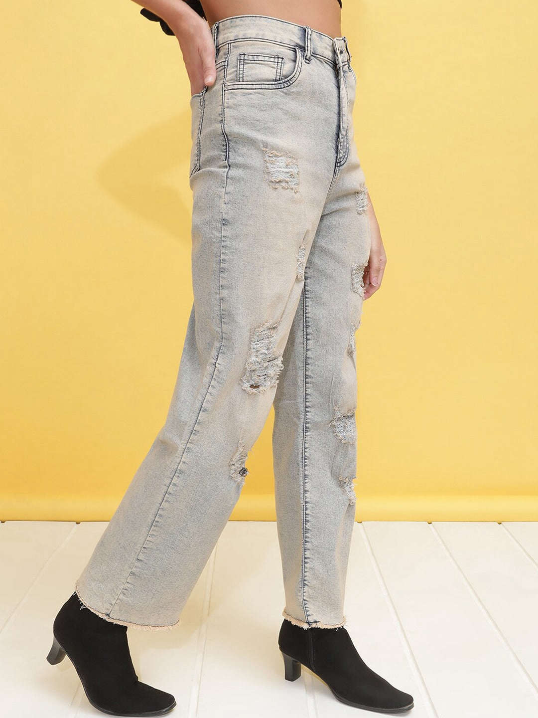 Shop Women Tinted Wide Leg Denim Jeans Online.