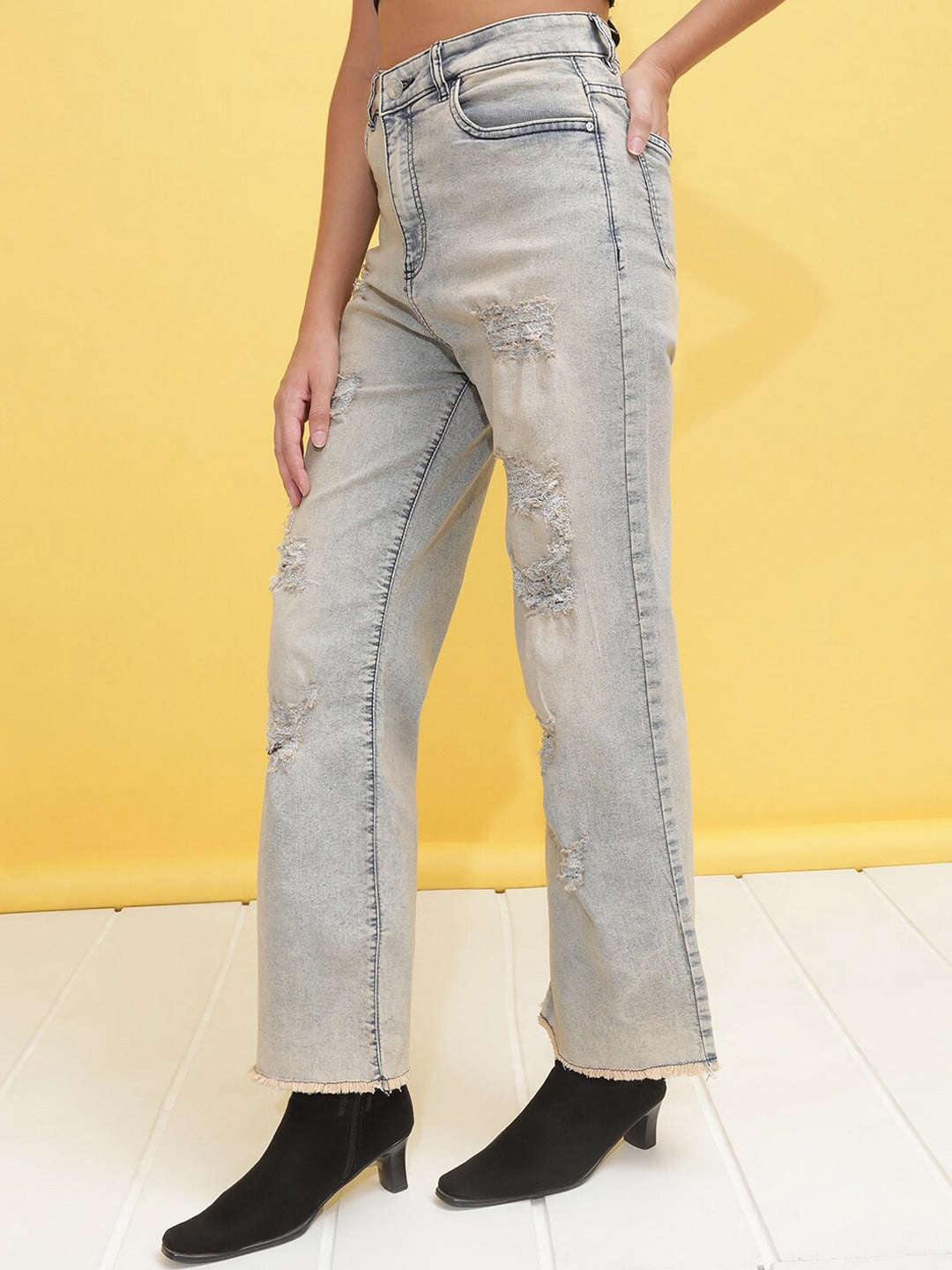 Shop Women Tinted Wide Leg Denim Jeans Online.