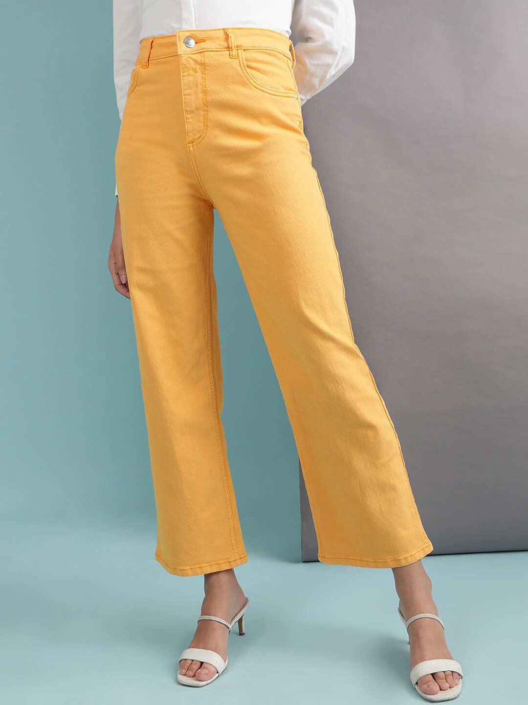 Shop Women Tinted Wide Leg Denim Jeans Online.