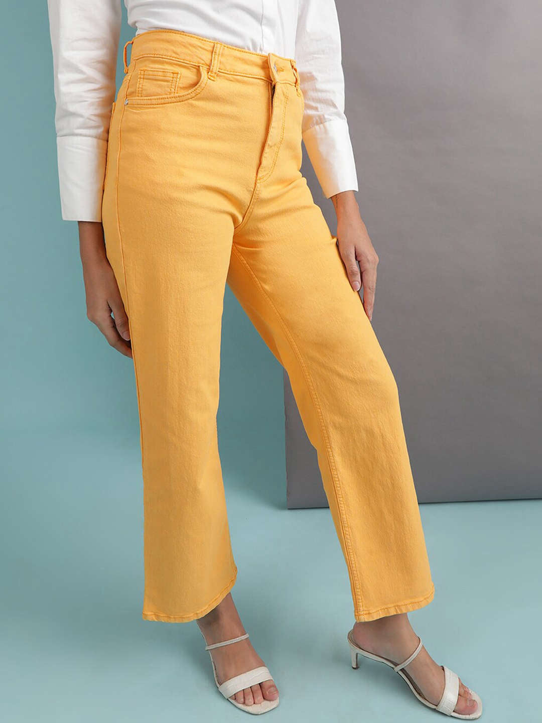 Shop Women Tinted Wide Leg Denim Jeans Online.