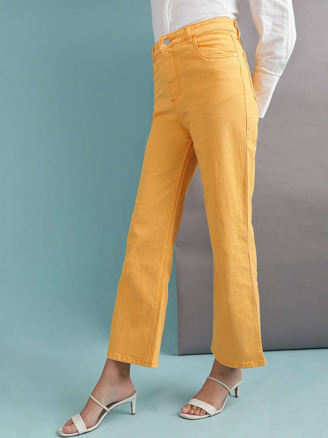 Shop Women Tinted Wide Leg Denim Jeans Online.