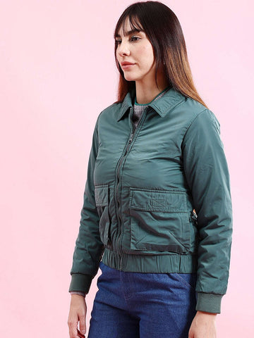 Shop Women Cargo Pocket Crop Winter Jacket Online.