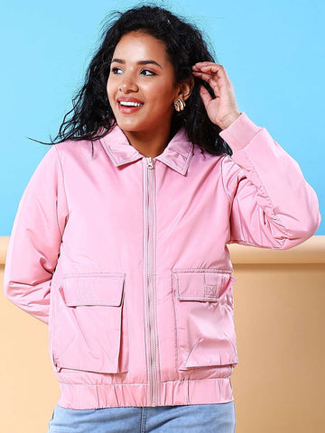 Shop Women Cargo Pocket Crop Winter Jacket Online.