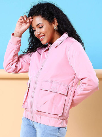 Shop Women Cargo Pocket Crop Winter Jacket Online.
